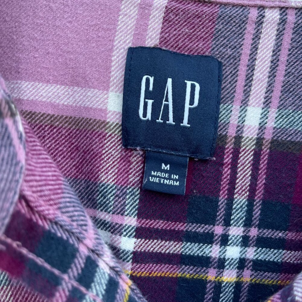 Women's GAP Medium Purple Plaid Long Sleeve Button Down Flannel Shirt - Picture 12 of 16
